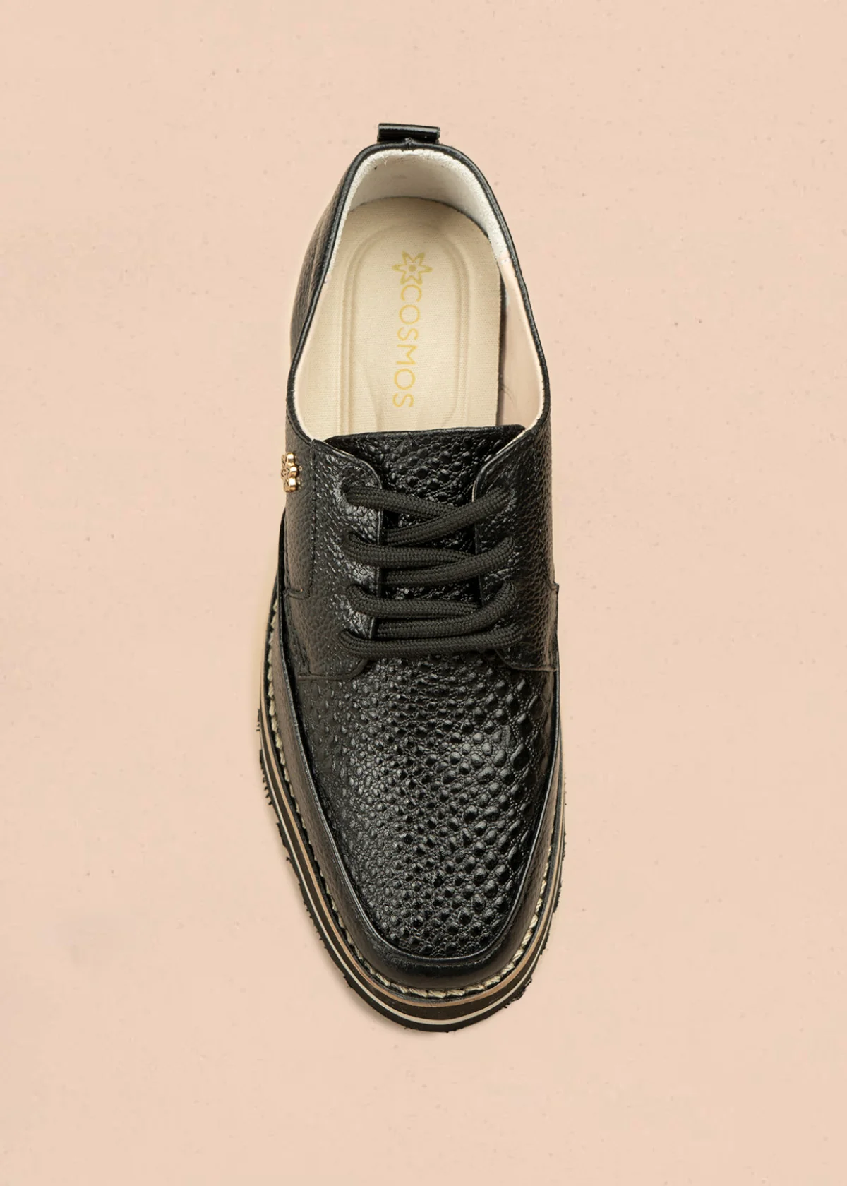 Zapatos en cuero color negro con atadura y textura pitón 106585 - Image 3
