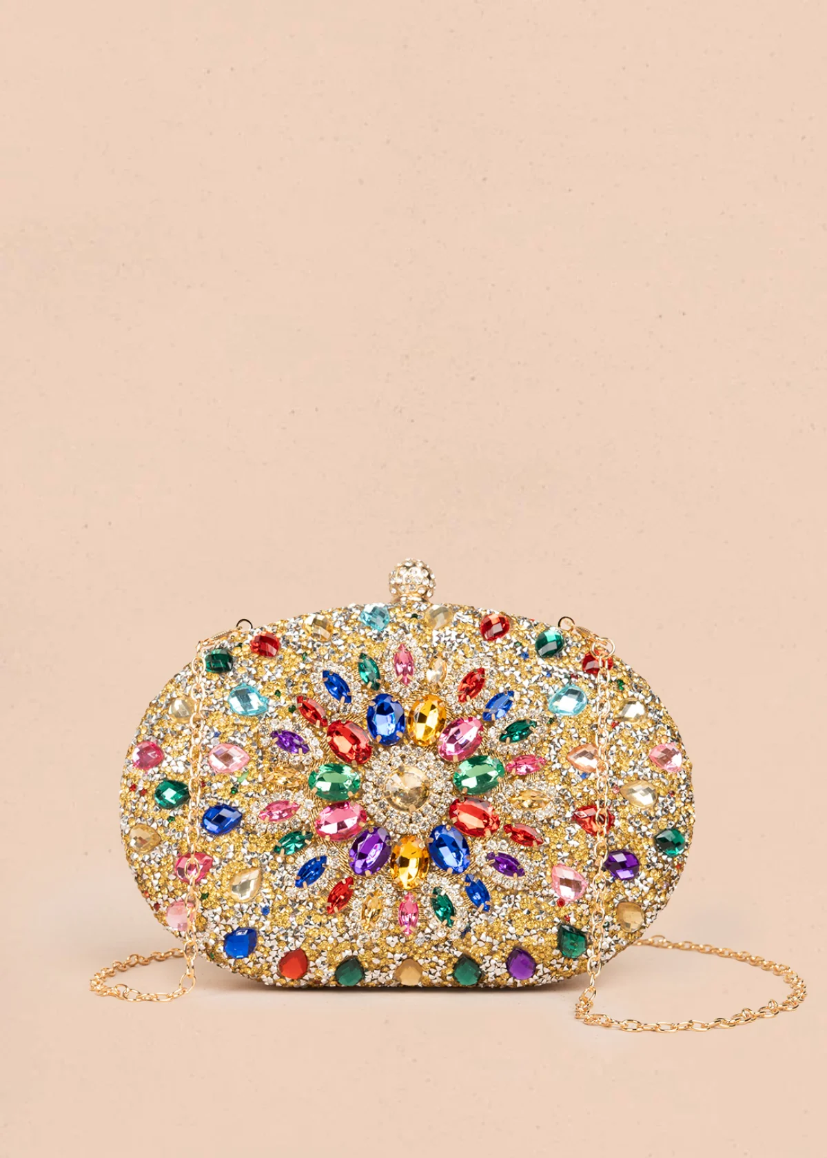 Bolso tipo bandolera con pedrería multicolor 106241