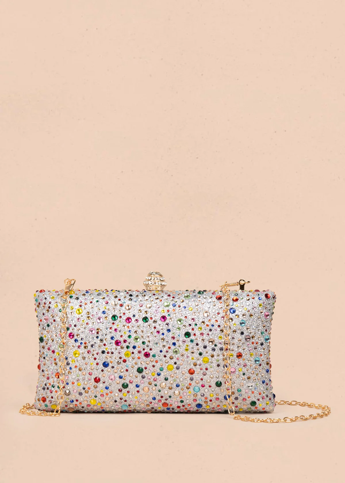 Bolso tipo bandolera color multicolor con acabado brillante y cadena 106243
