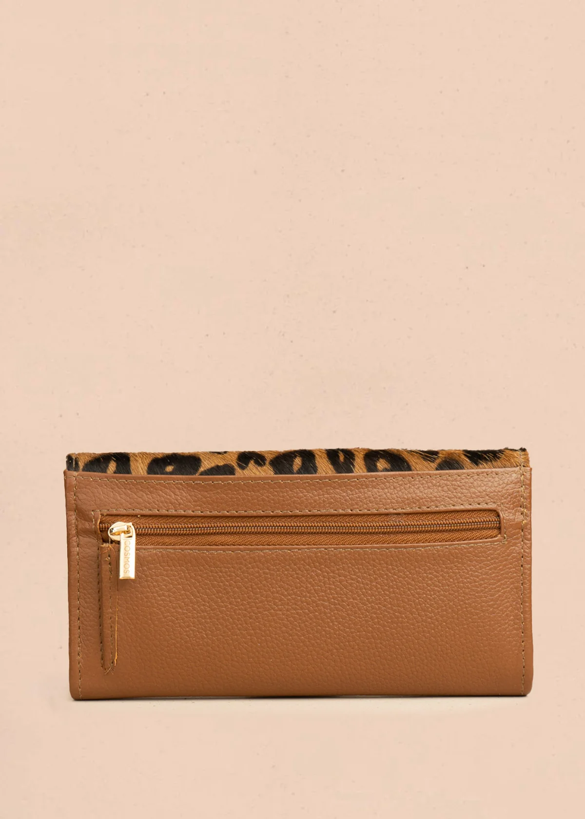 Billetera grande de cuero color tabaco con solapa animal print 106319 - Image 3