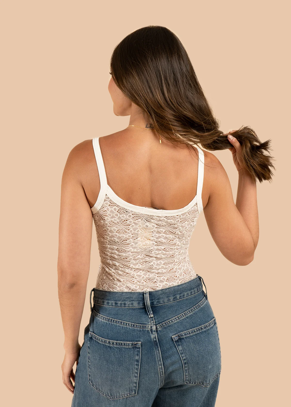 Blusa de encaje color beige con tirantes 106764 - Image 3