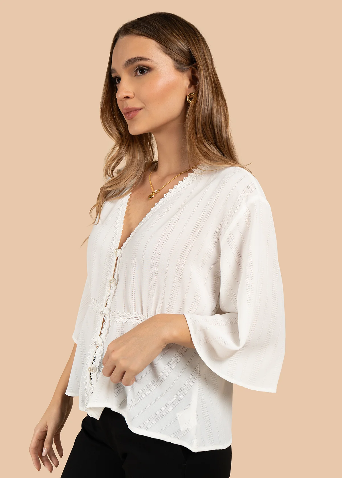 Blusa color blanco con cuello en V 105842 - Image 5