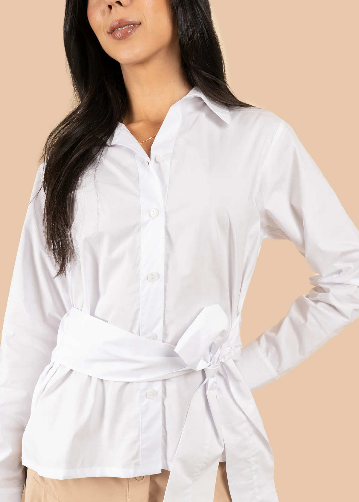 Blusa color blanco con cinturón 106598 - Image 3