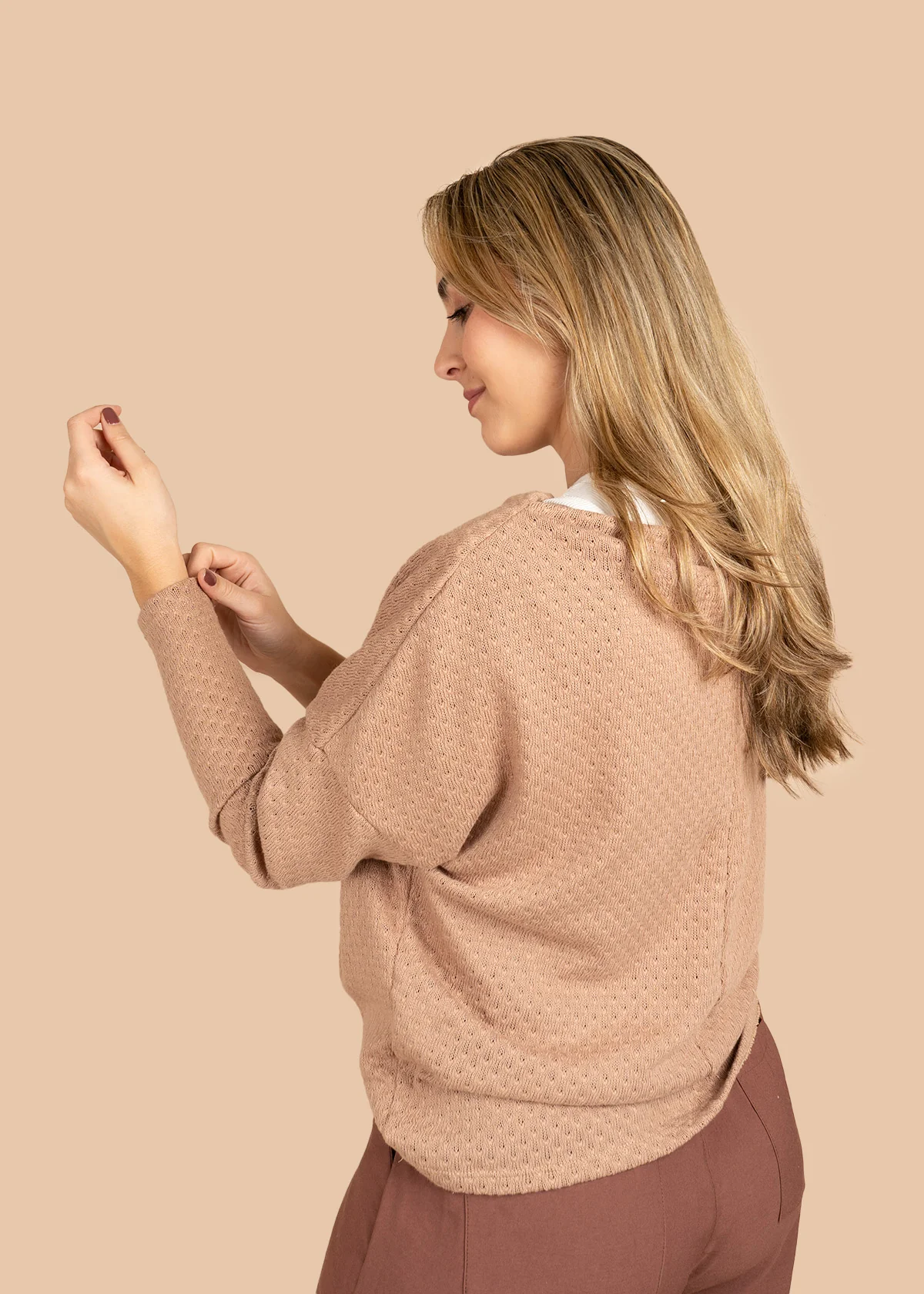 Blusa color camel tejida y manga larga 106389 - Image 3