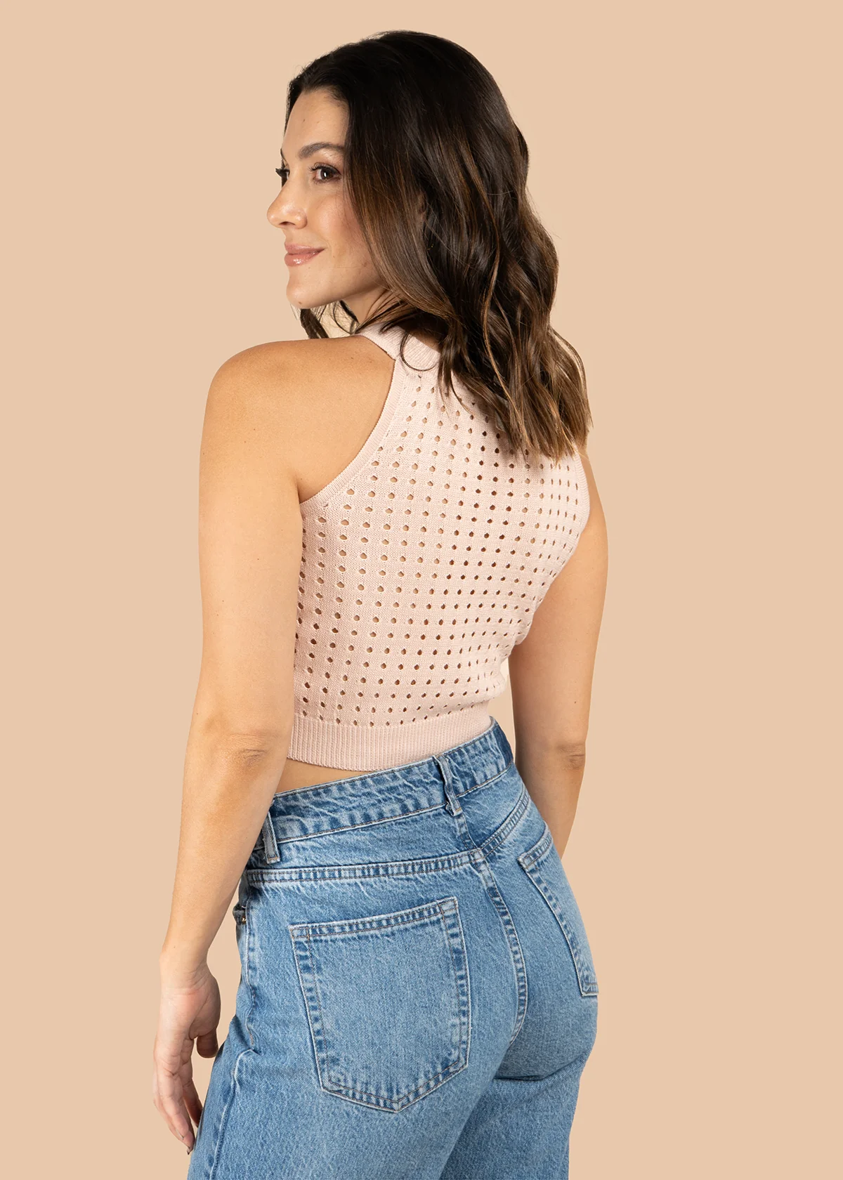 Blusa color nude tejido con aberturas 105744 - Image 2