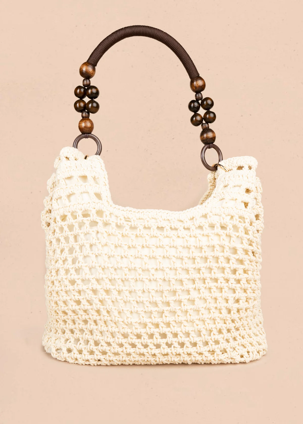 Bolso tipo shopping color marfil tejido calado con borla decorativa 106845 - Image 4