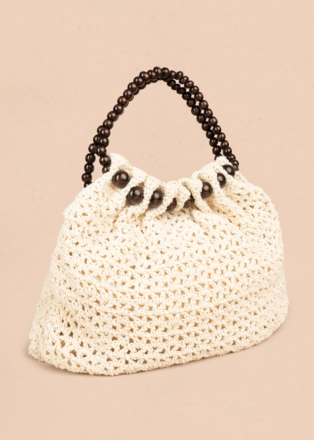 Bolso tipo shopping color beige tejido con asa de esferas de madera 106846 - Image 3