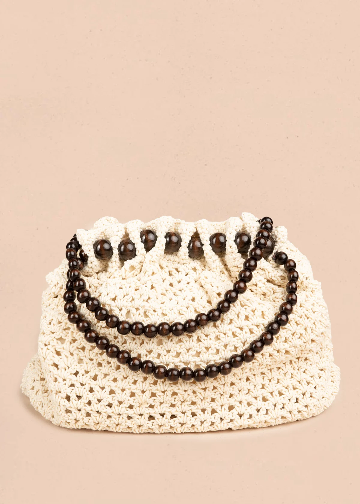 Bolso tipo shopping color beige tejido con asa de esferas de madera 106846 - Image 5