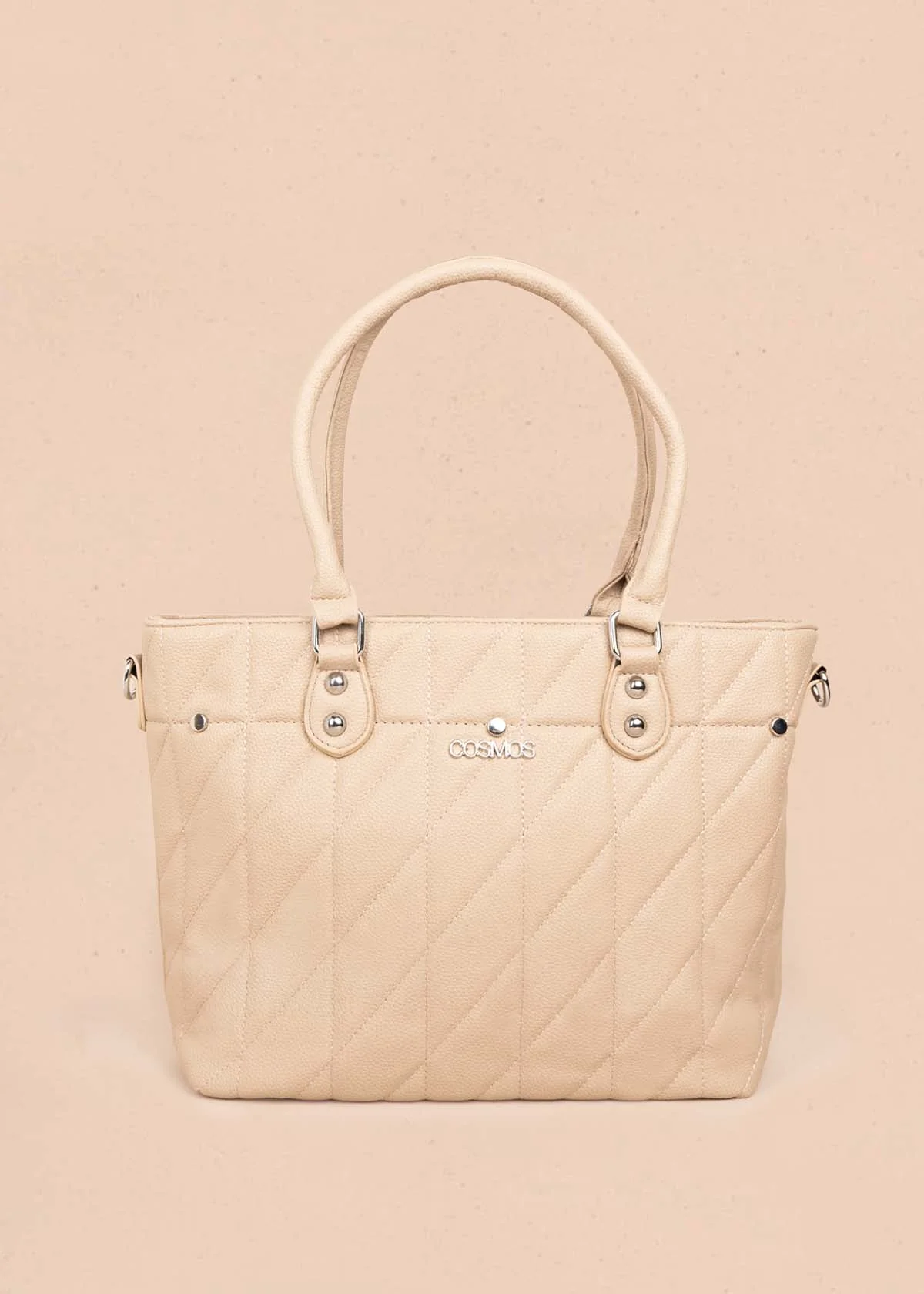 Bolso tipo shopping color beige textura acolchada 106287