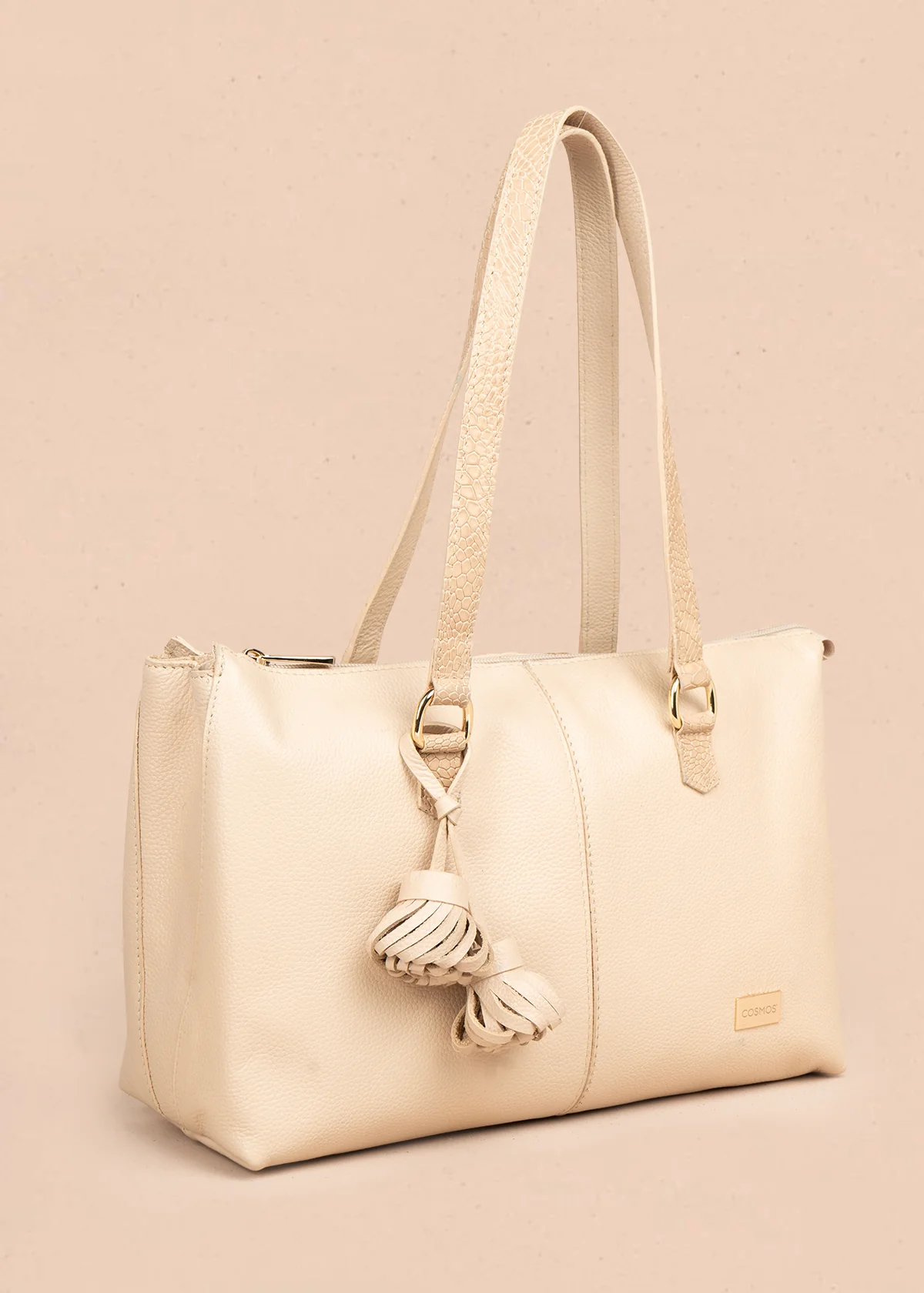 Bolso tipo shopping en cuero color beige con asas textura croco 105785 - Image 3