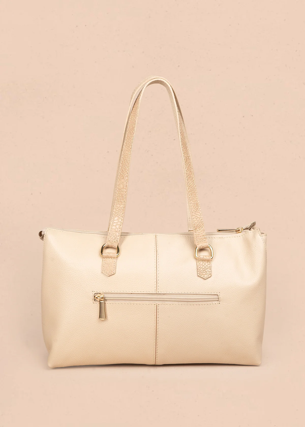 Bolso tipo shopping en cuero color beige con asas textura croco 105785 - Image 5