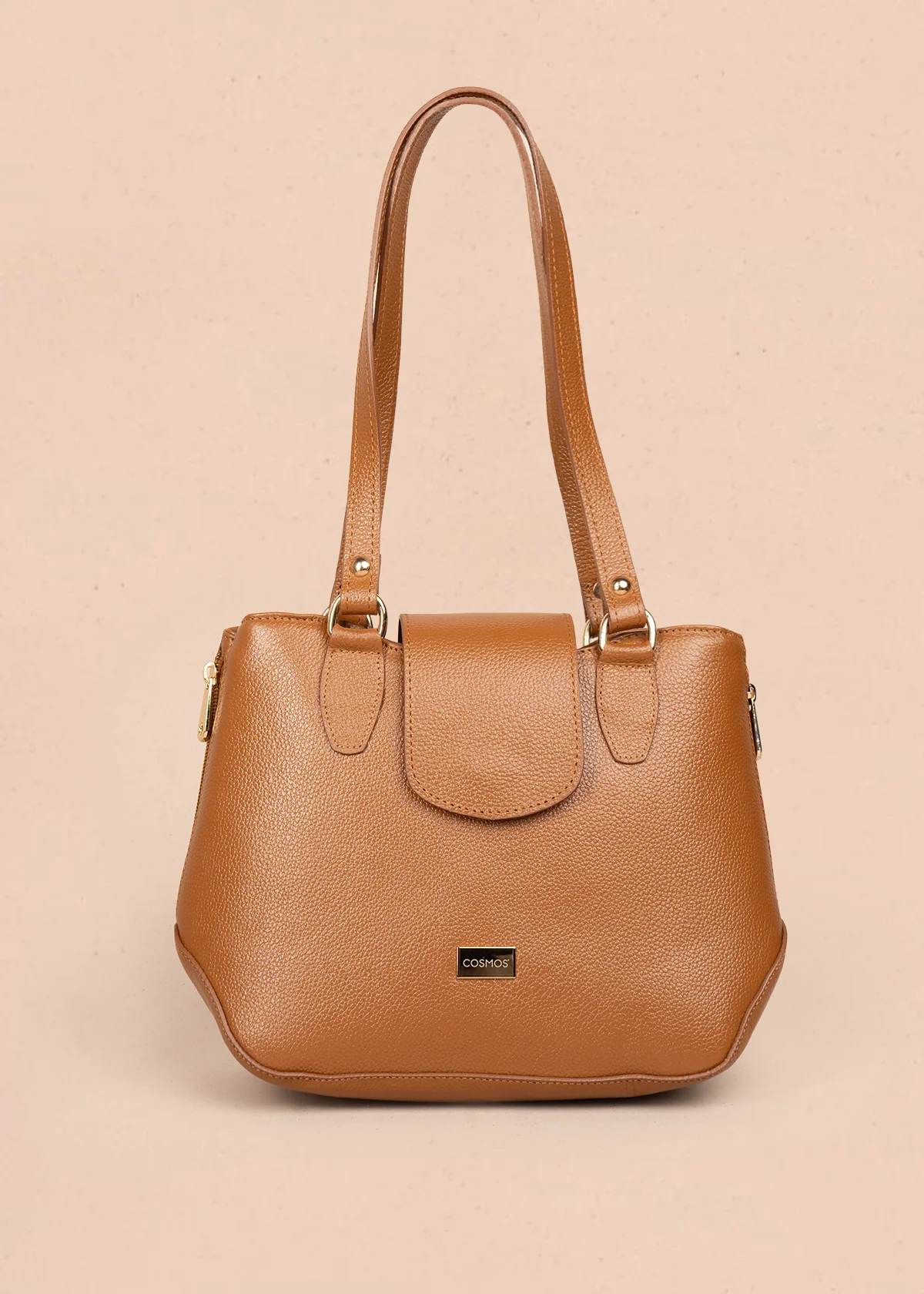 Bolso tipo cartera en cuero color miel texturizado 105788