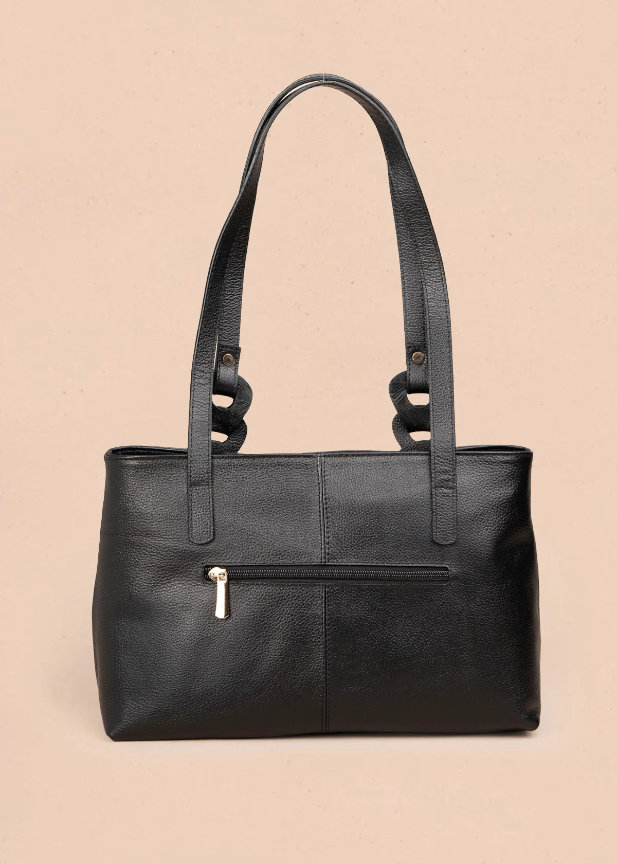 Bolso tipo cartera en cuero color negro con asas en eslabón 105784 - Image 5