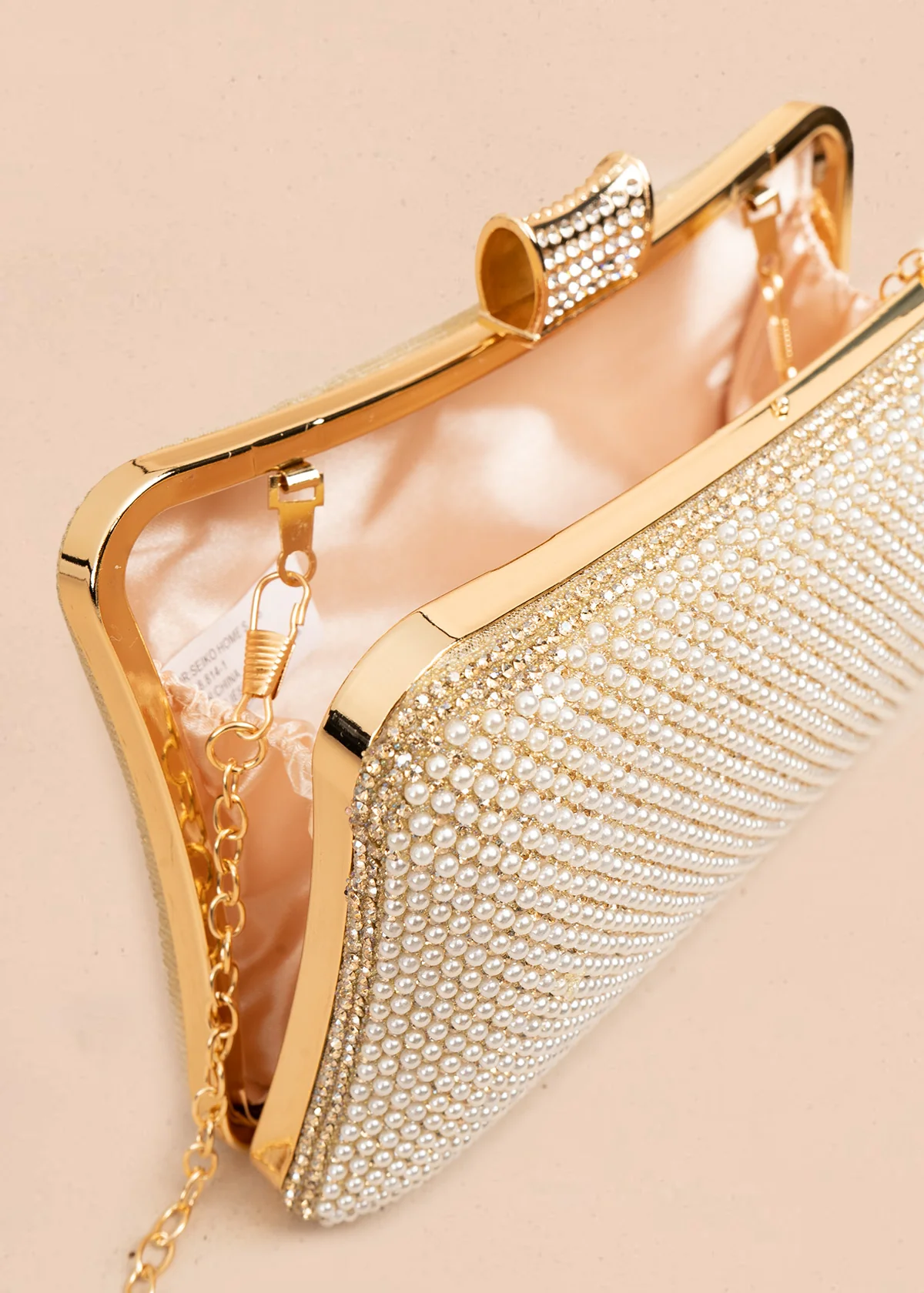 Bolso de fiesta color dorado con detalle de pedrería  106808 - Image 3