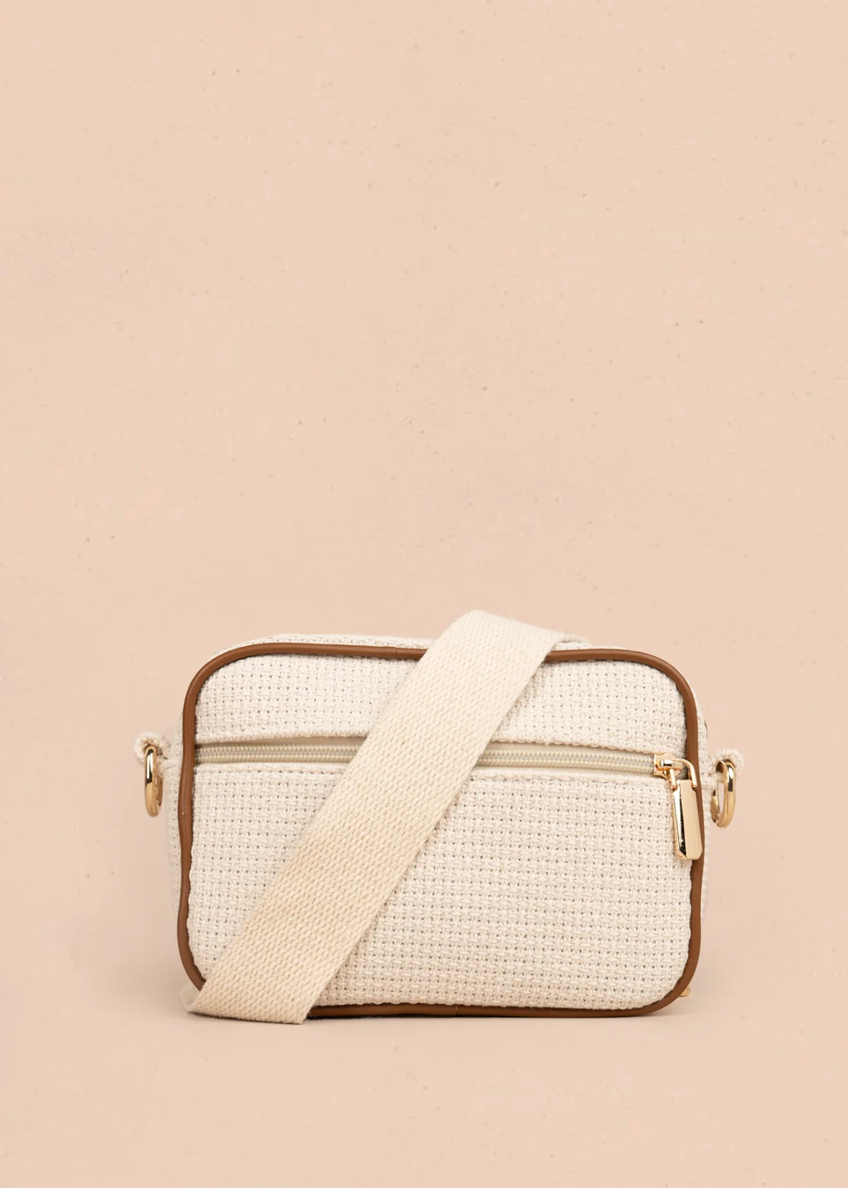 Bolso manos libres color beige con textura y bordes marrones 106961 - Image 3
