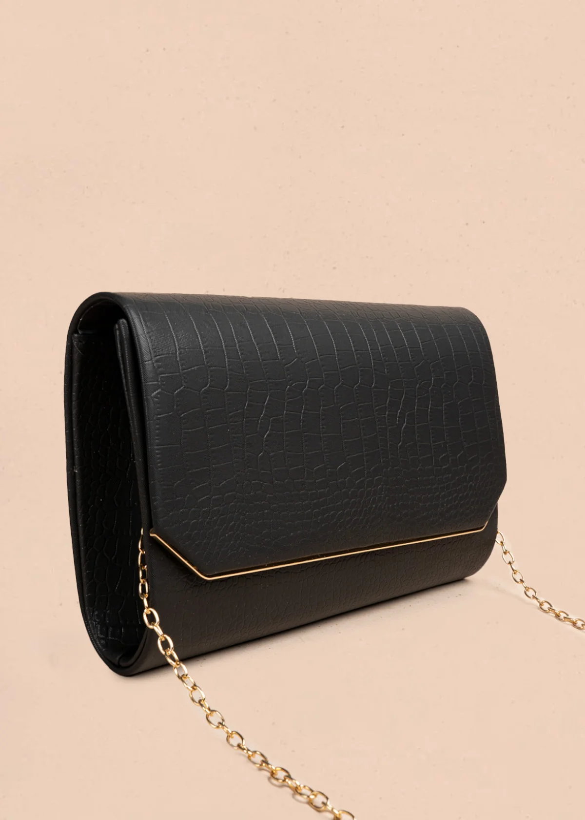 Bolso de fiesta color negro con textura croco 106806 - Image 3