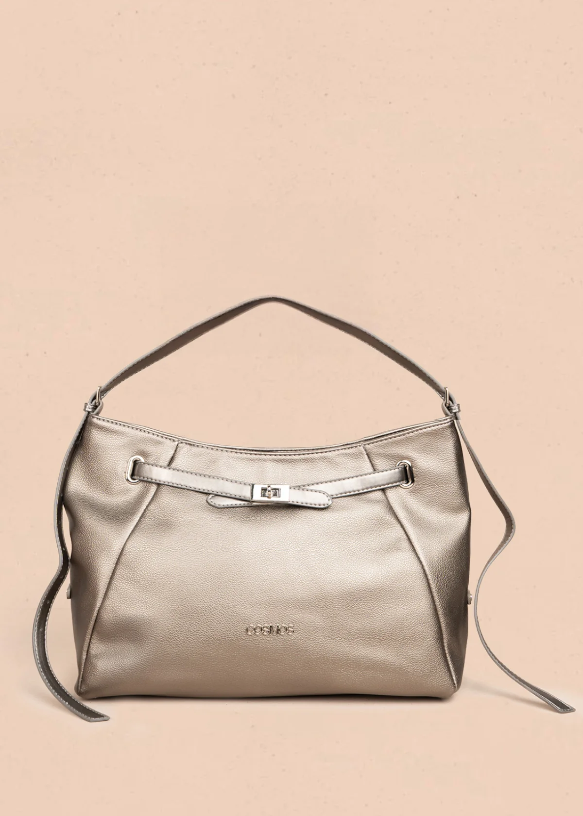 Bolso tipo shopping color plomo con correa frontal 106182