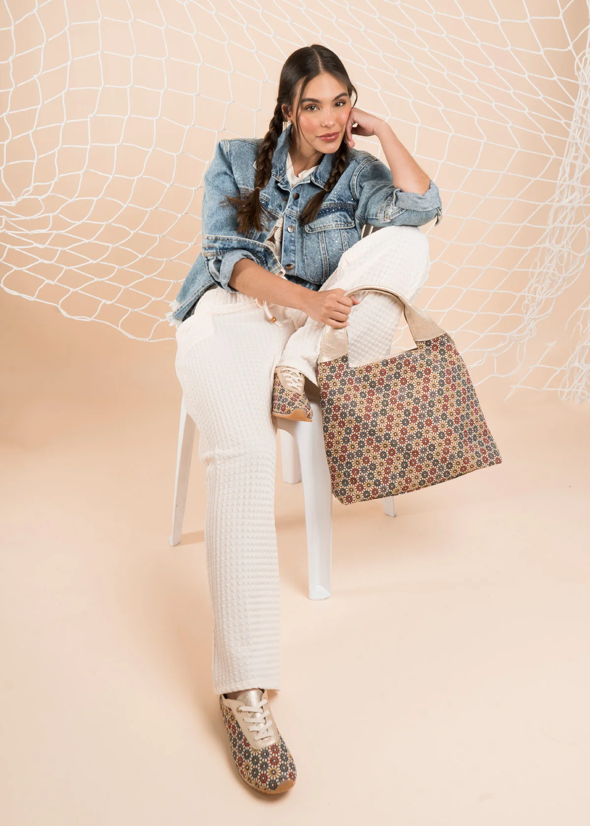 Bolso tipo shopping en cuero multicolor con estampado floral 106483 - Image 2