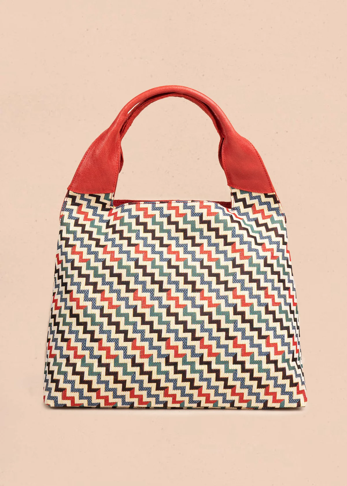 Bolso tipo shopping en cuero color rojo con diseño en zigzag y asa amplia 106481 - Image 5