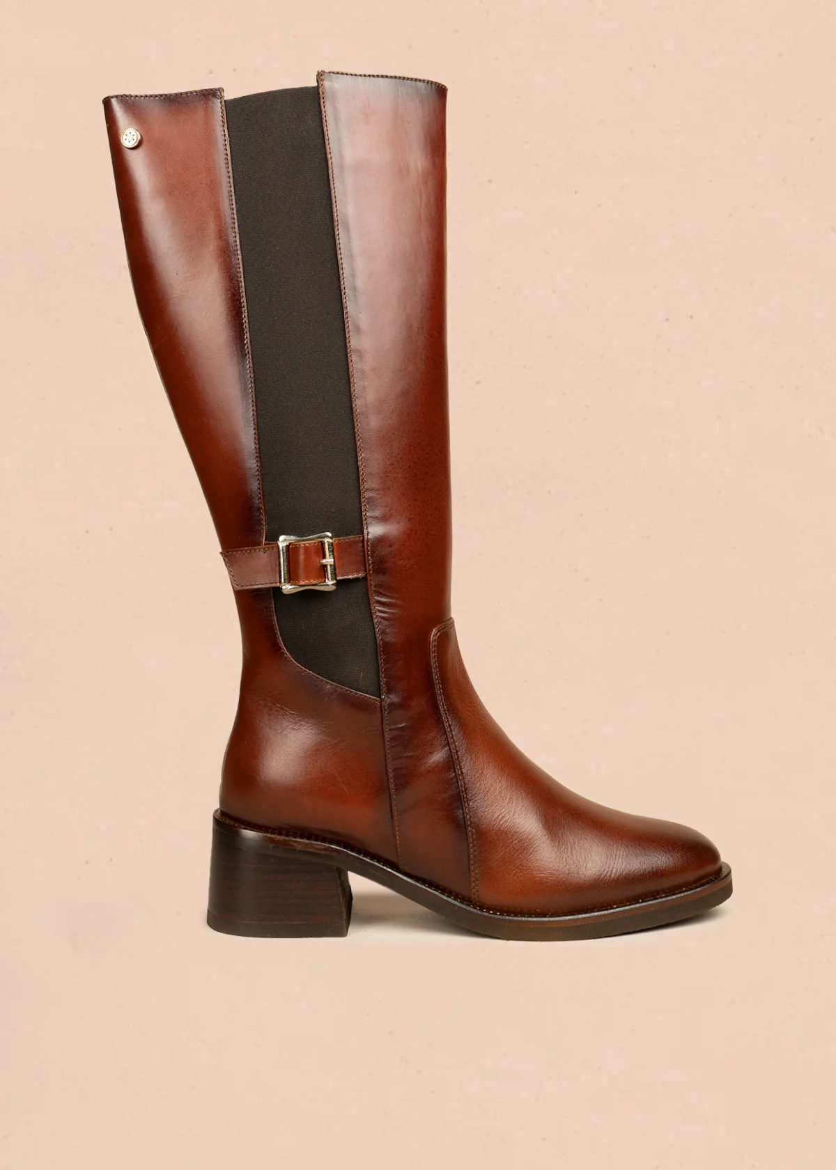 Botas de cuero color coñac acabado liso y elástico lateral 106453