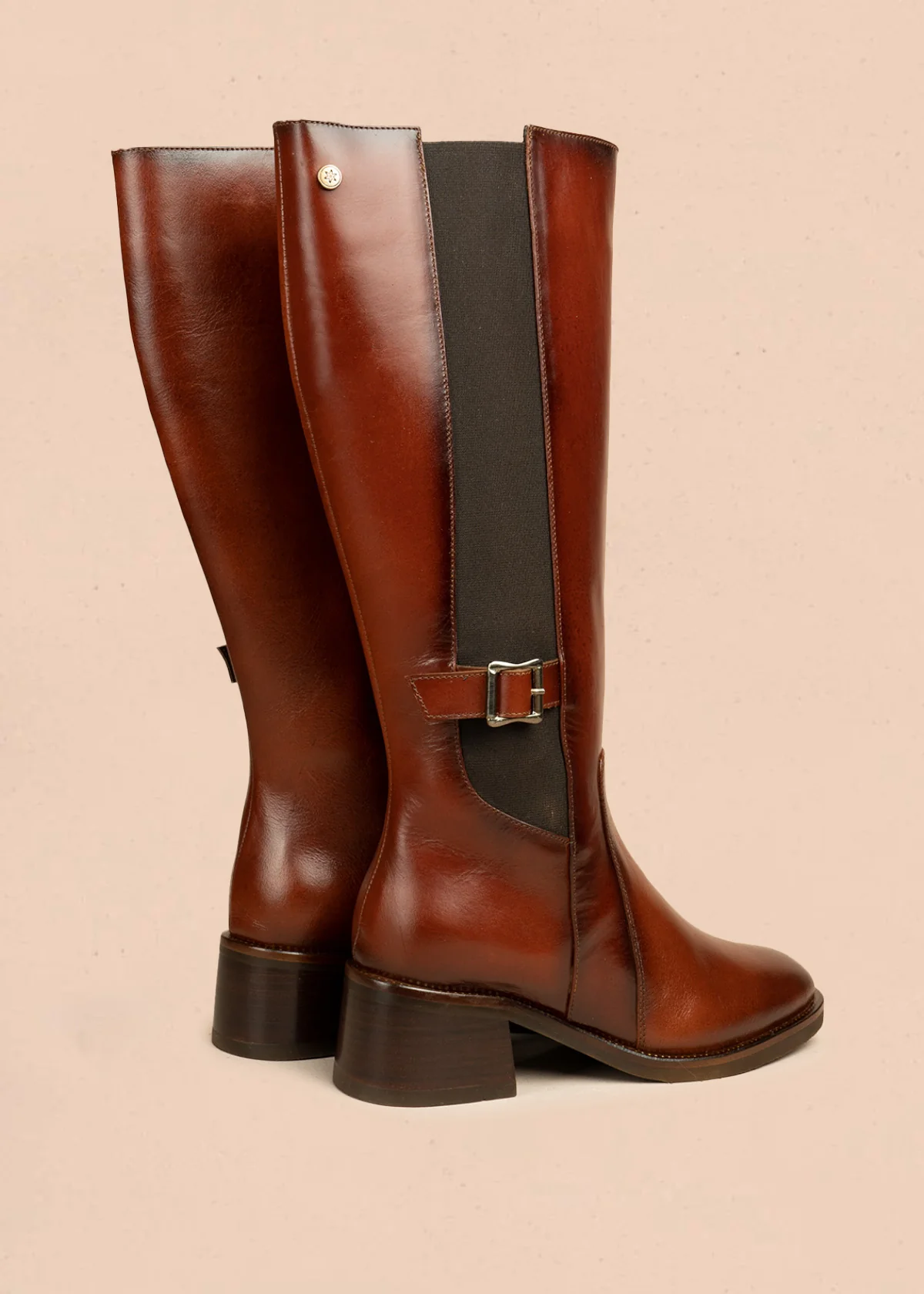 Botas de cuero color coñac acabado liso y elástico lateral 106453 - Image 6