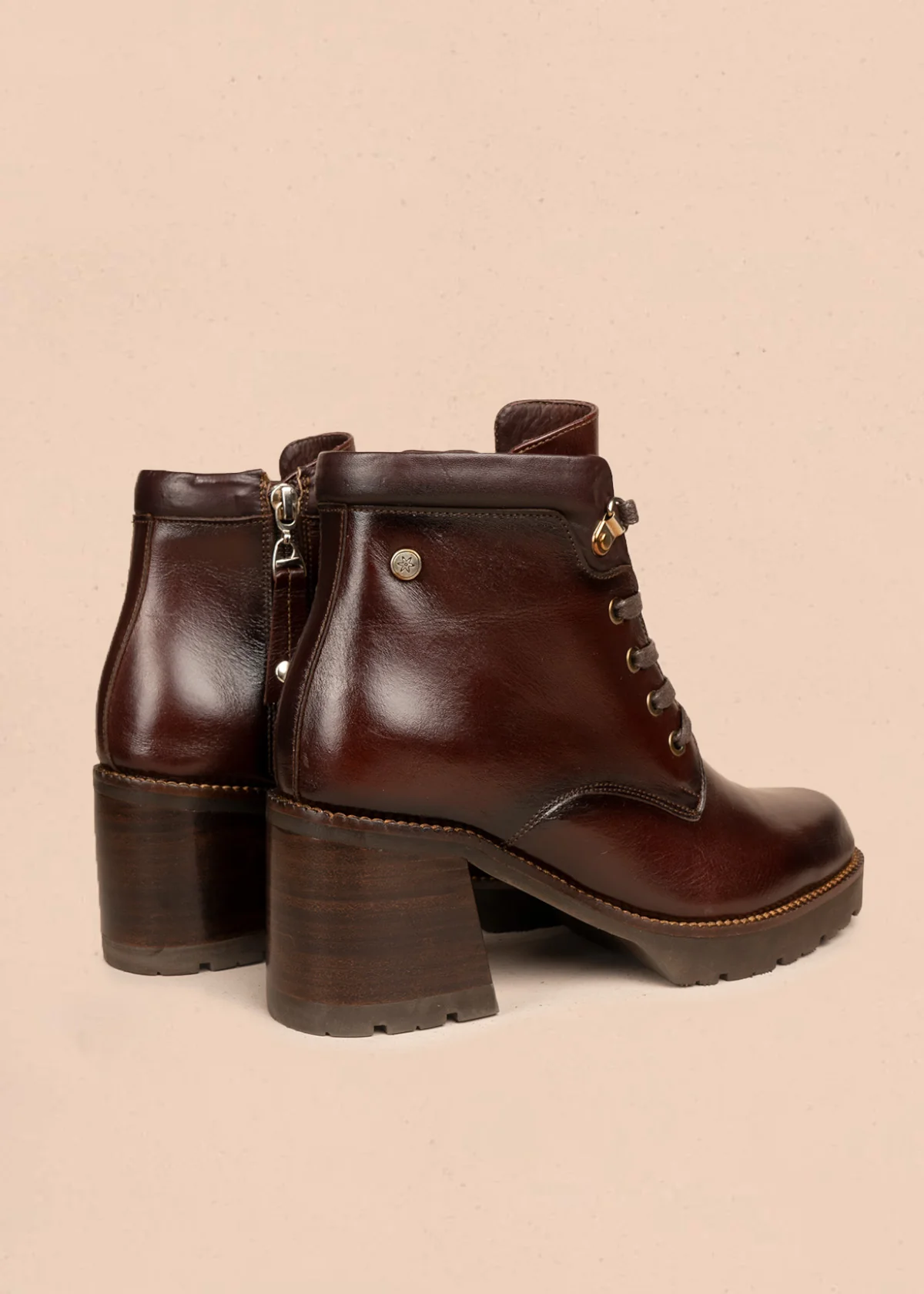 Botines en cuero color miel con cordones 106612 - Image 5
