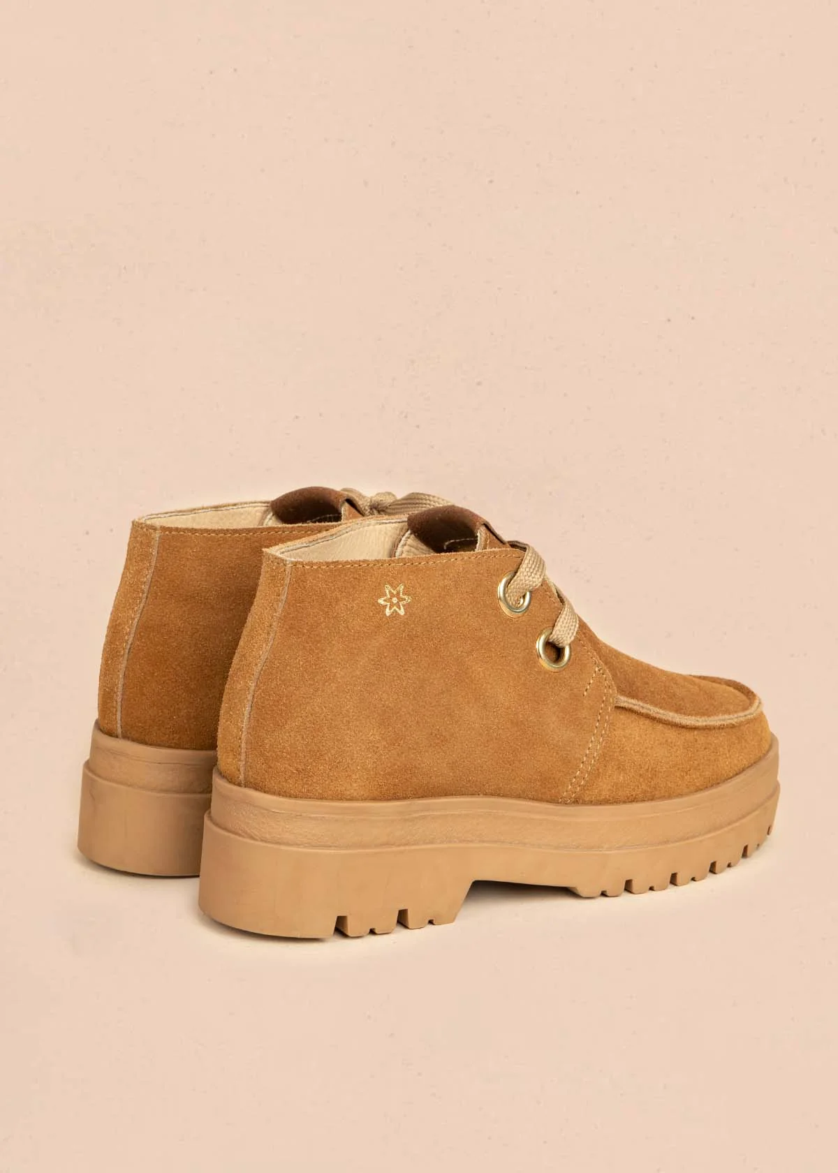 Botines en cuero carnaza color miel con suela chunky 106115 - Image 4