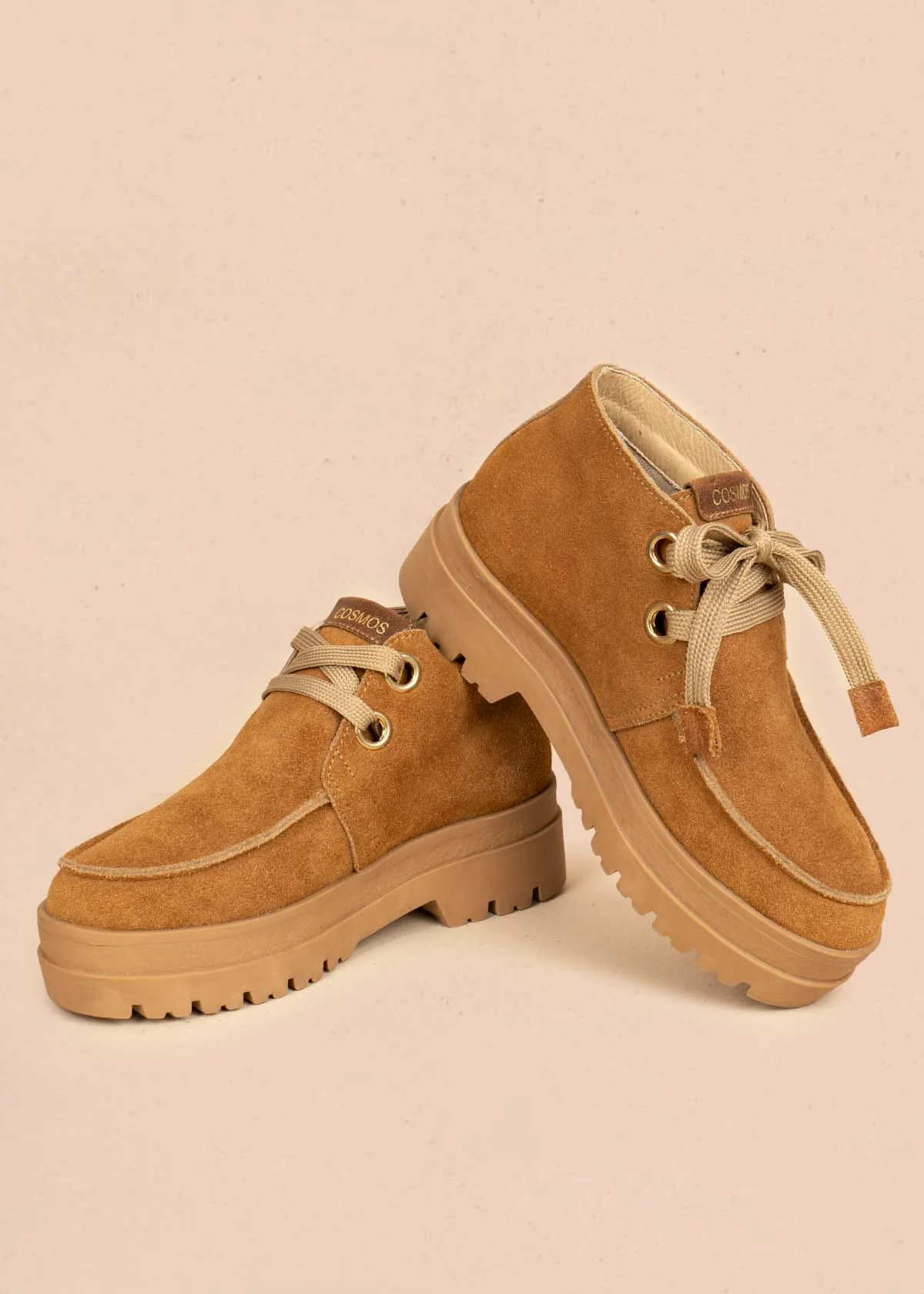 Botines en cuero carnaza color miel con suela chunky 106115 - Image 5