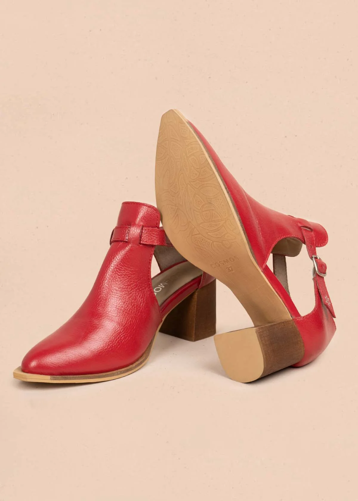 Botines en cuero color rojo con correa 105711 - Image 3