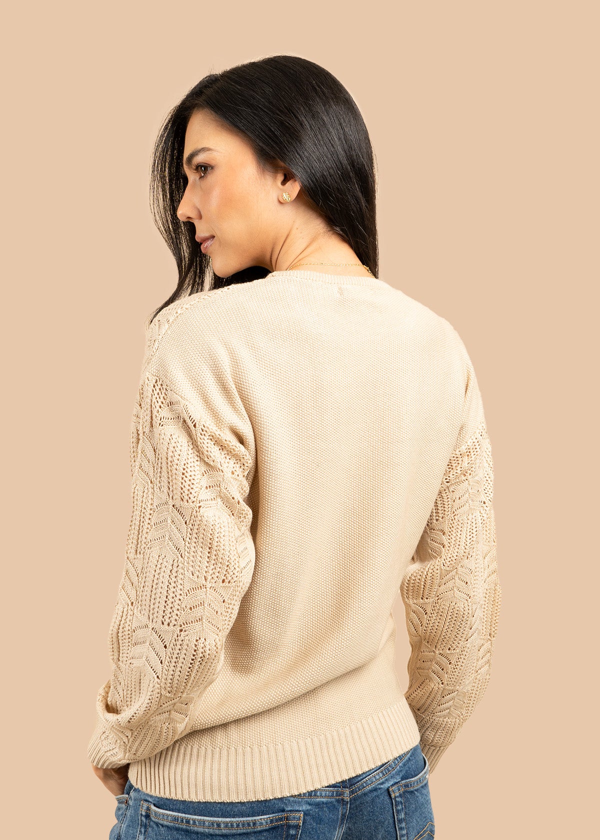 Buzo color beige tejido calado hojas 106756 - Image 5