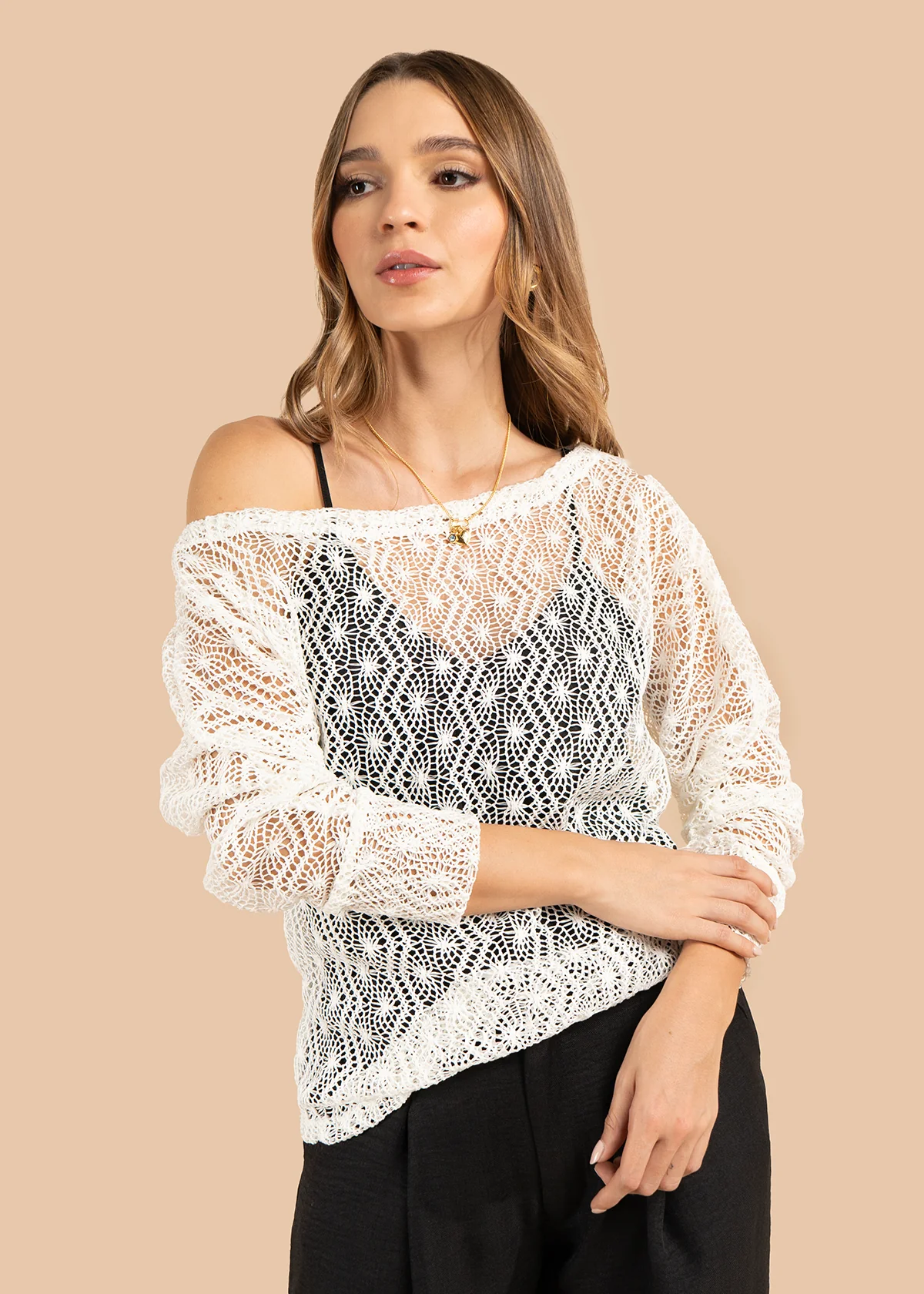 Buzo color beige manga larga y diseño transparente 105808 - Image 6