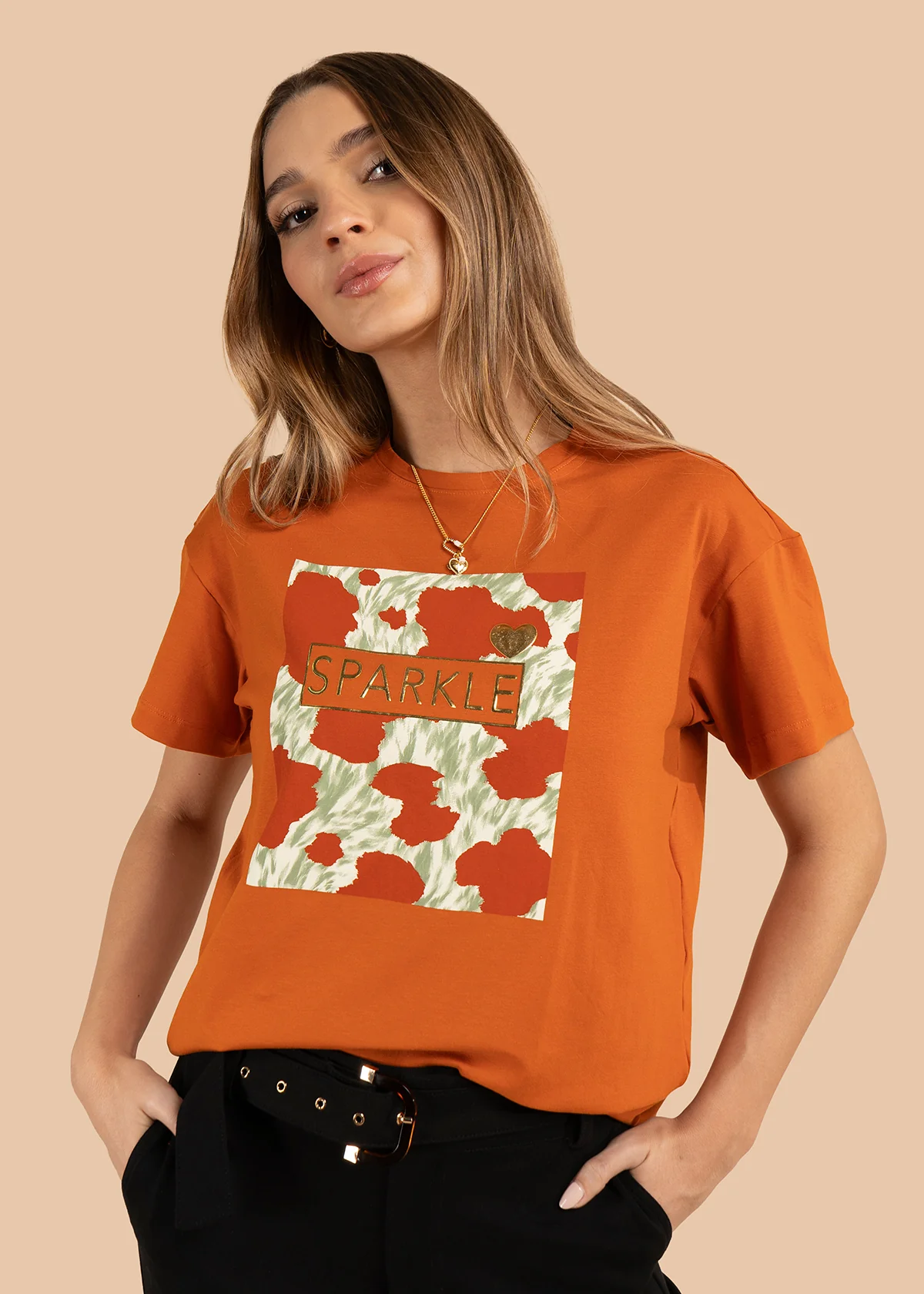 Camiseta color terracota con estampado 105883 - Image 3