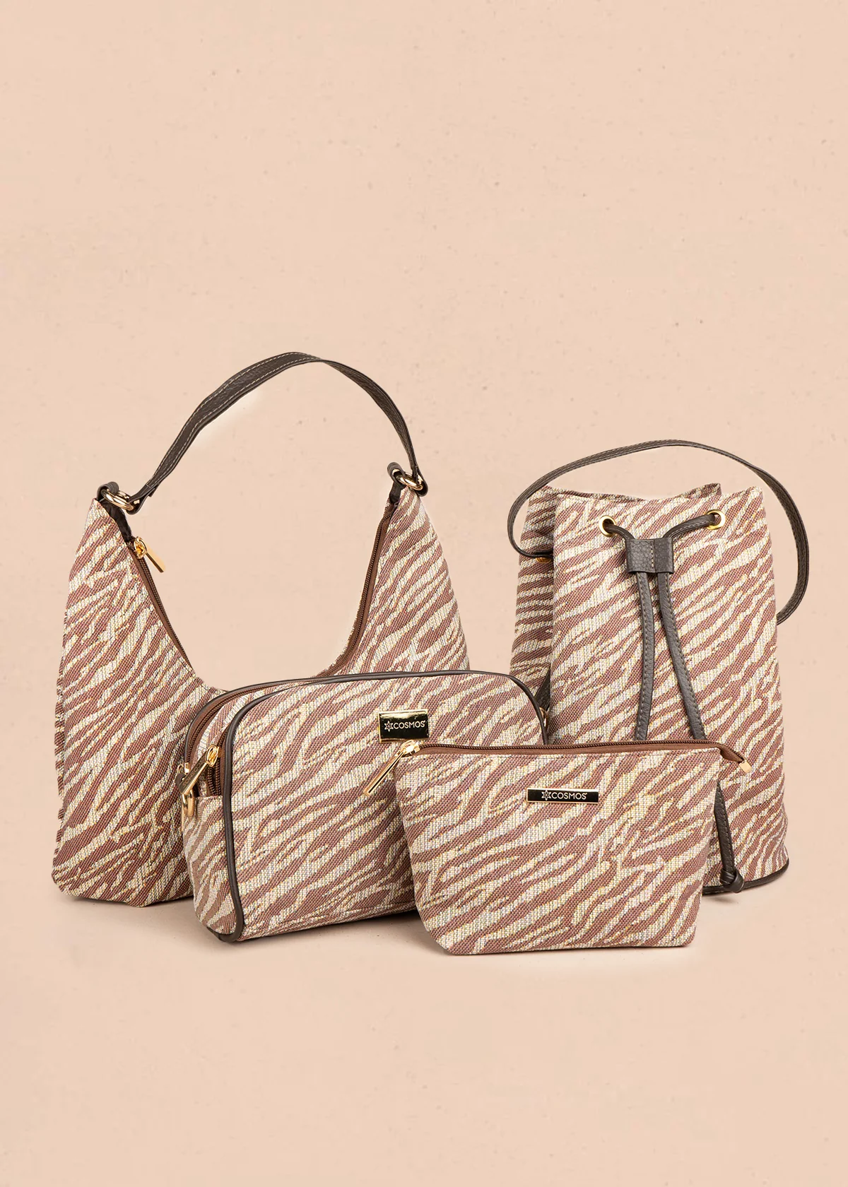 Cartera cruzada de tela color café con estampado cebra 106654 - Image 6