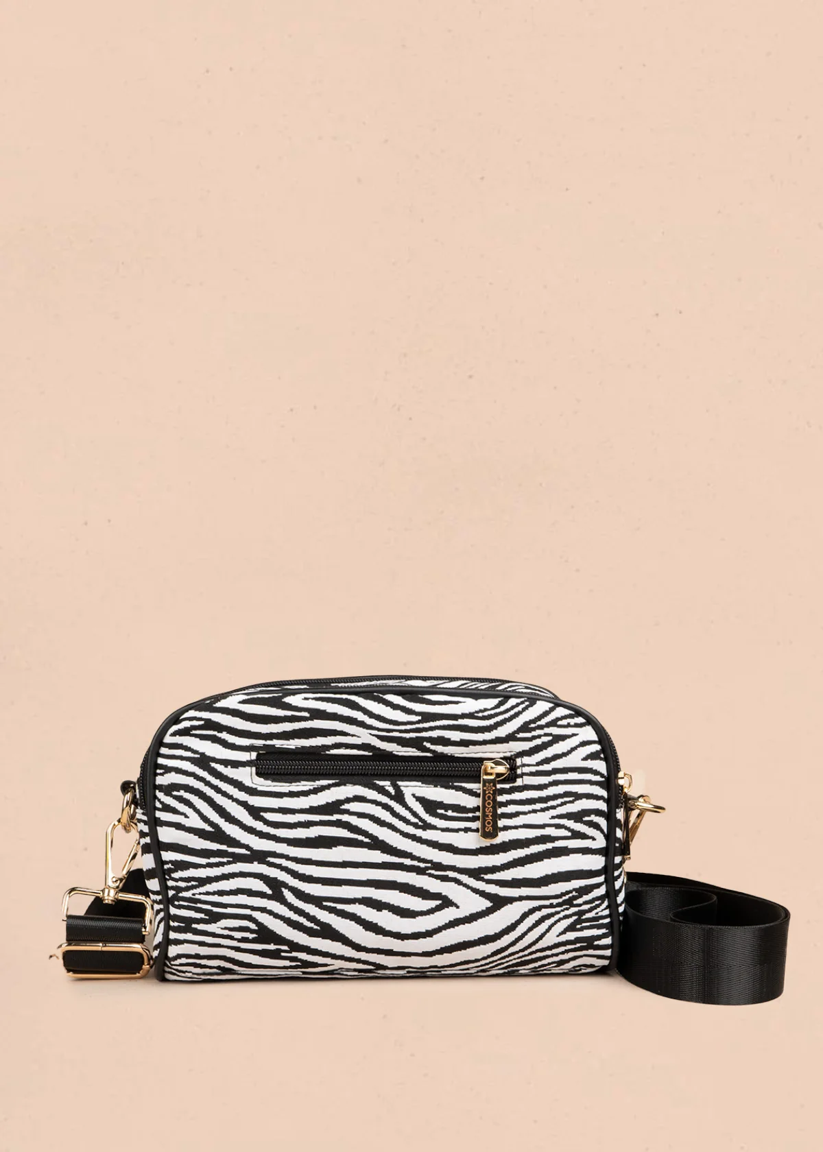 Cartera cruzada de tela color negro con estampado cebra 106654 - Image 3