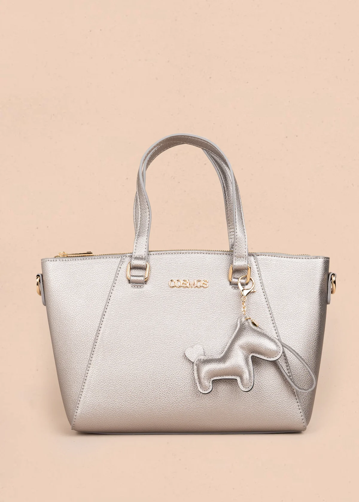 Bolso tipo cartera color plomo con herrajes dorados 106178