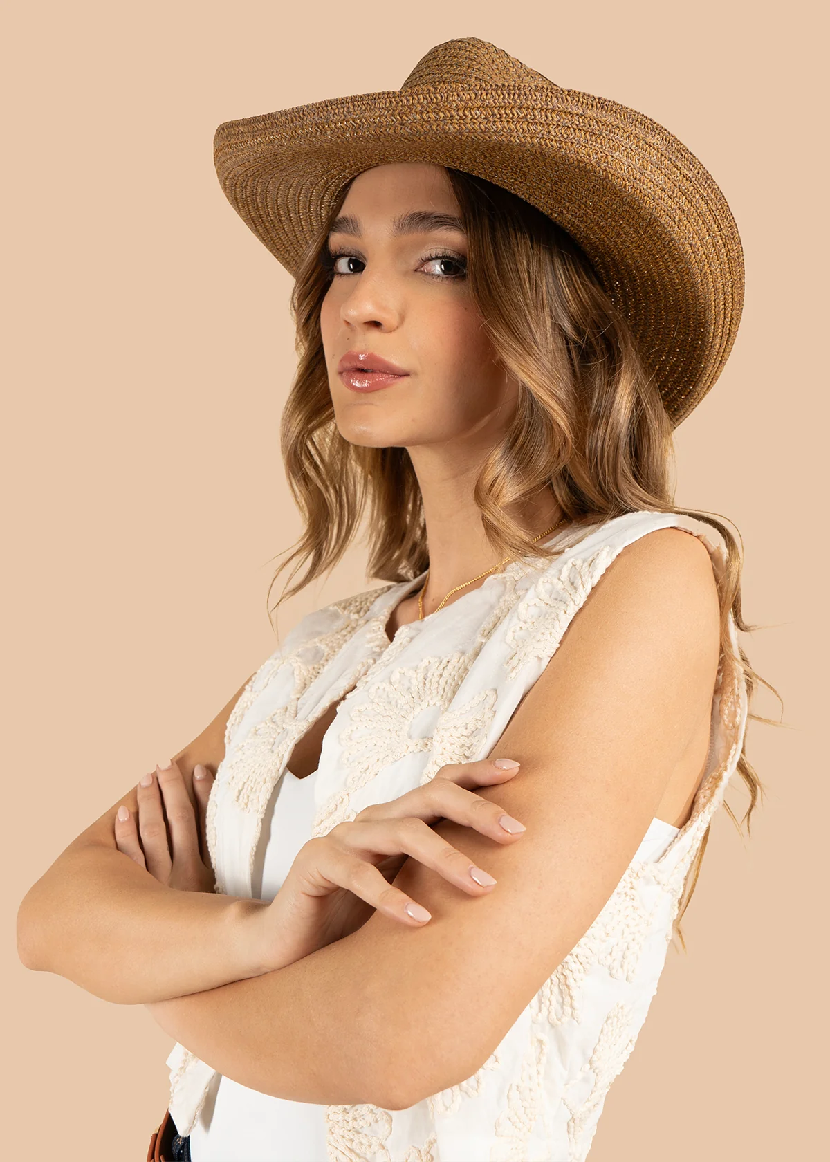 Chaleco color beige con bordado floral 105807 - Image 6