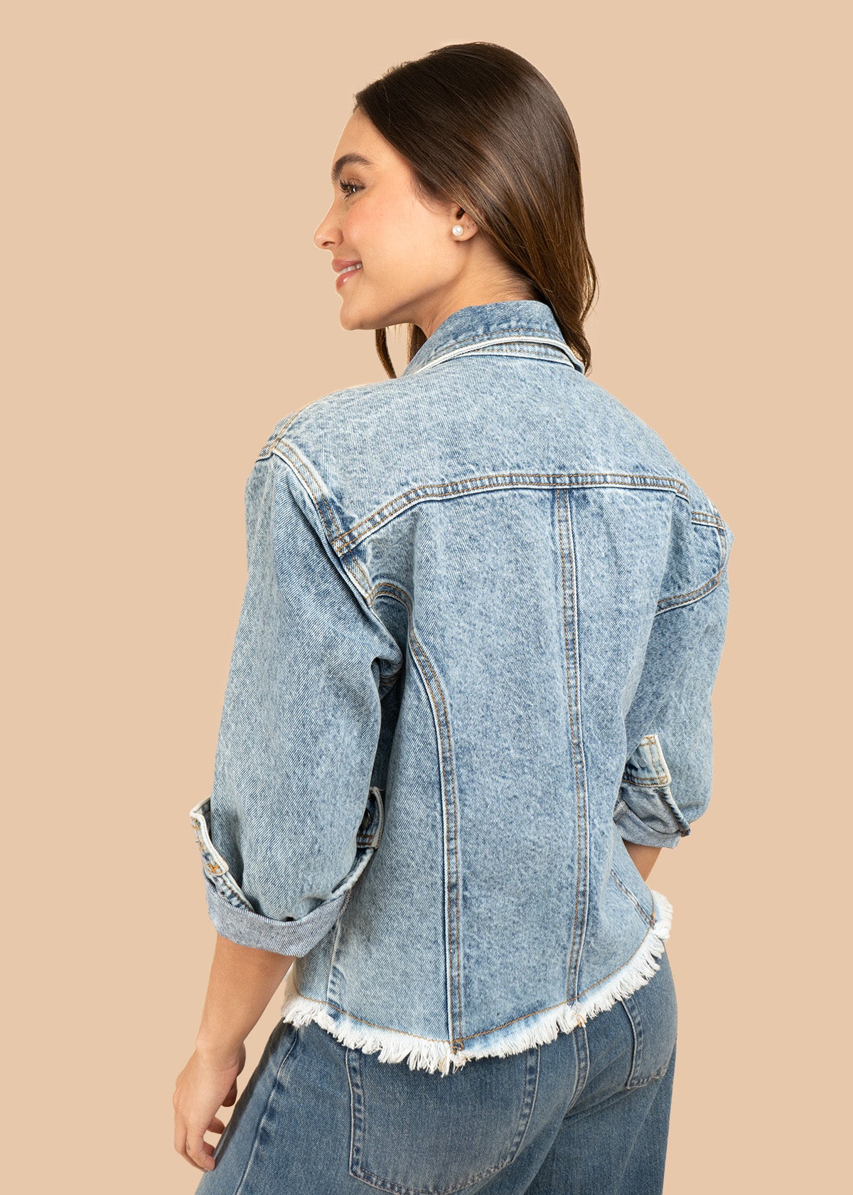 Chaqueta denim color azul con brillos y flecos 106802 - Image 2
