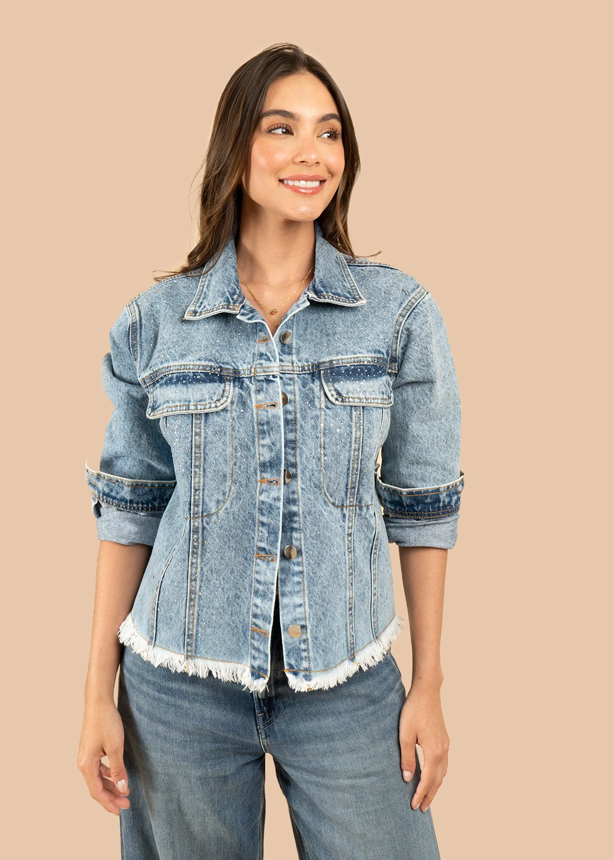 Chaqueta denim color azul con brillos y flecos 106802 - Image 3