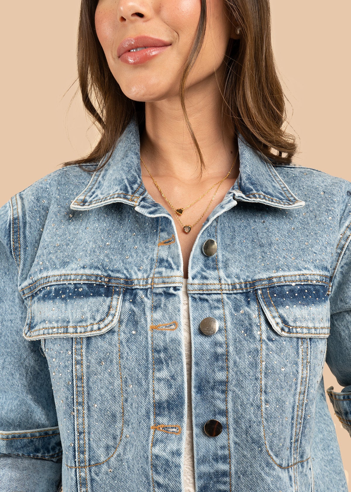 Chaqueta denim color azul con brillos y flecos 106802 - Image 5