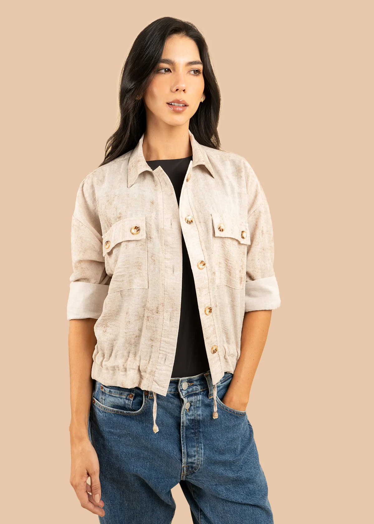 Chaqueta color beige con bolsillos delanteros 106584 - Image 3