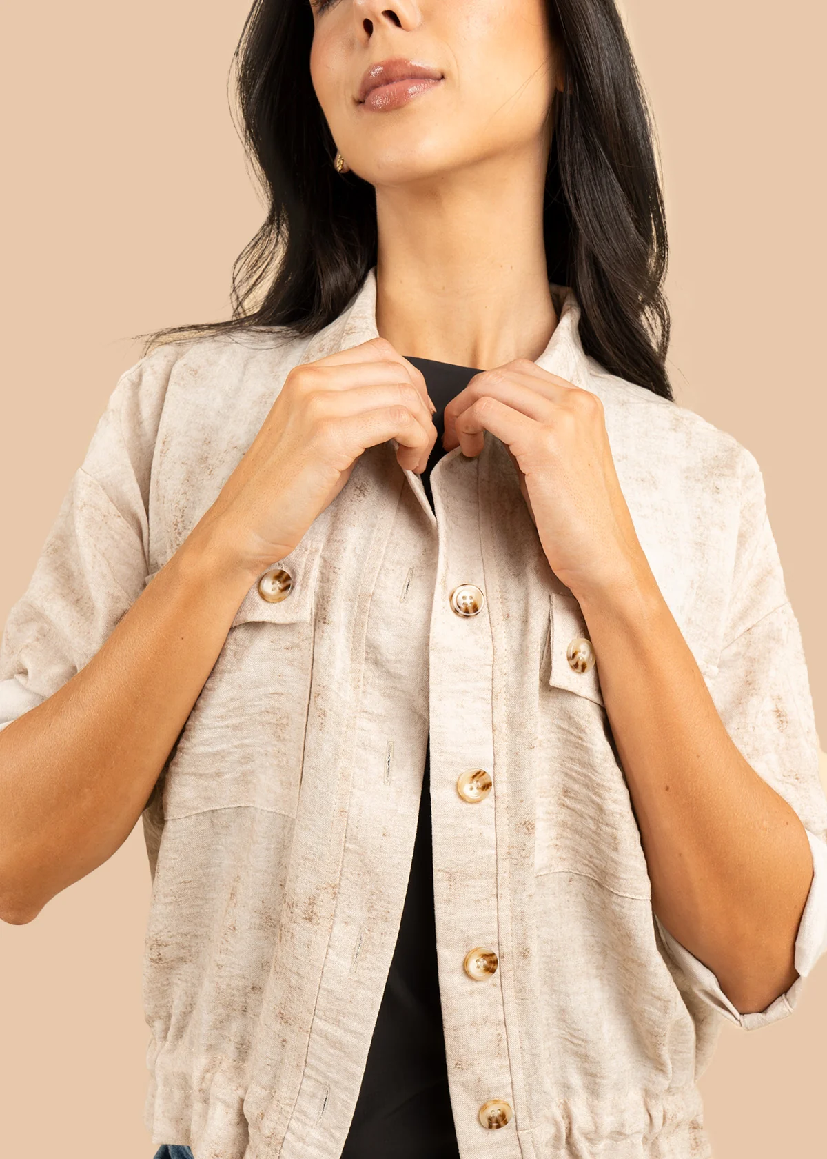 Chaqueta color beige con bolsillos delanteros 106584 - Image 4