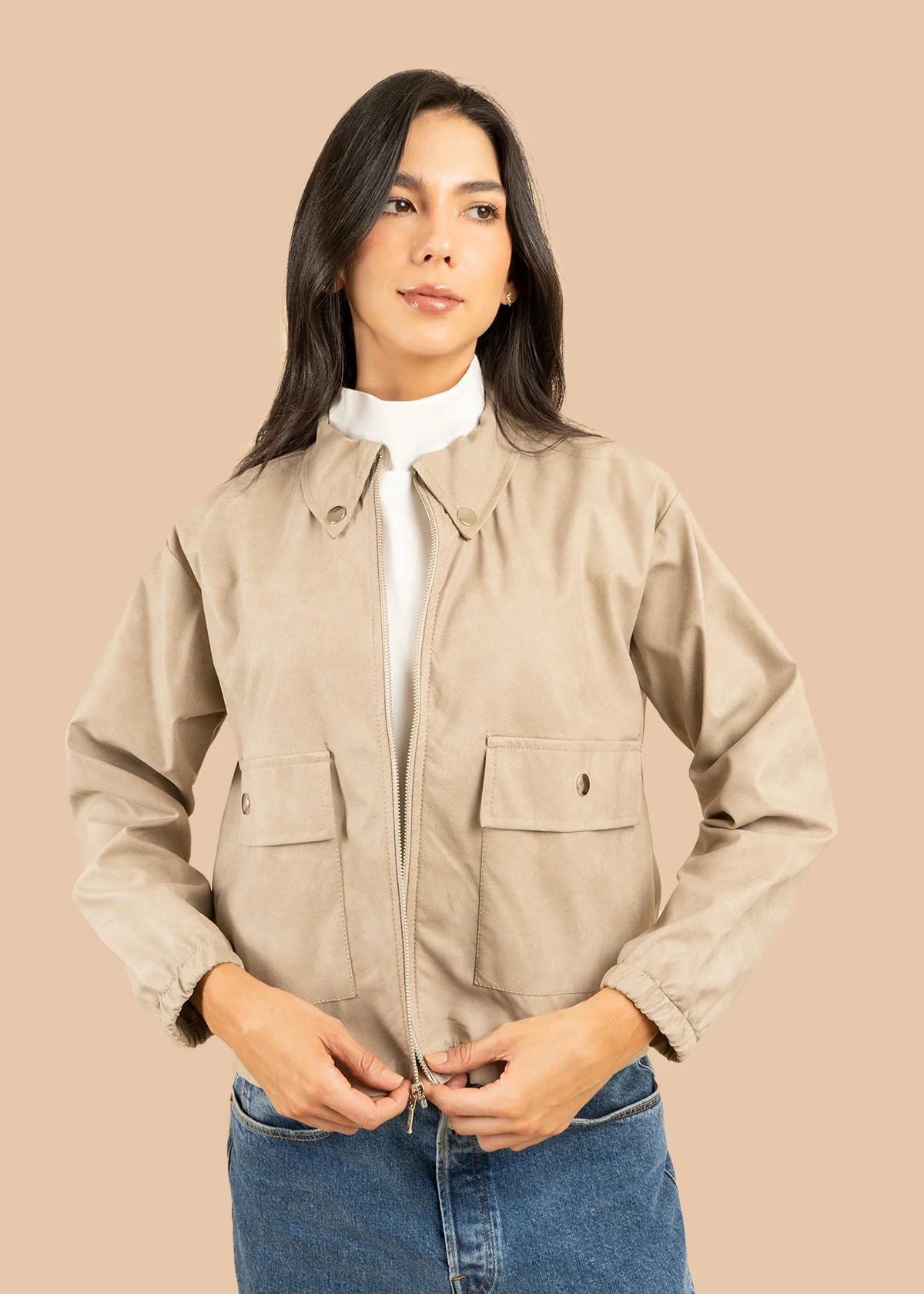 Chaqueta color beige con bolsillos delanteros y botones plateados 106579 - Image 4