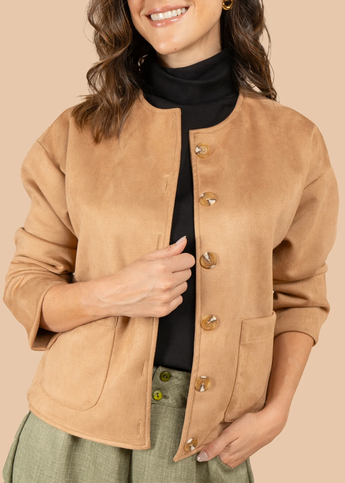 Chaqueta color camel con botones efecto carey 105835 - Image 3