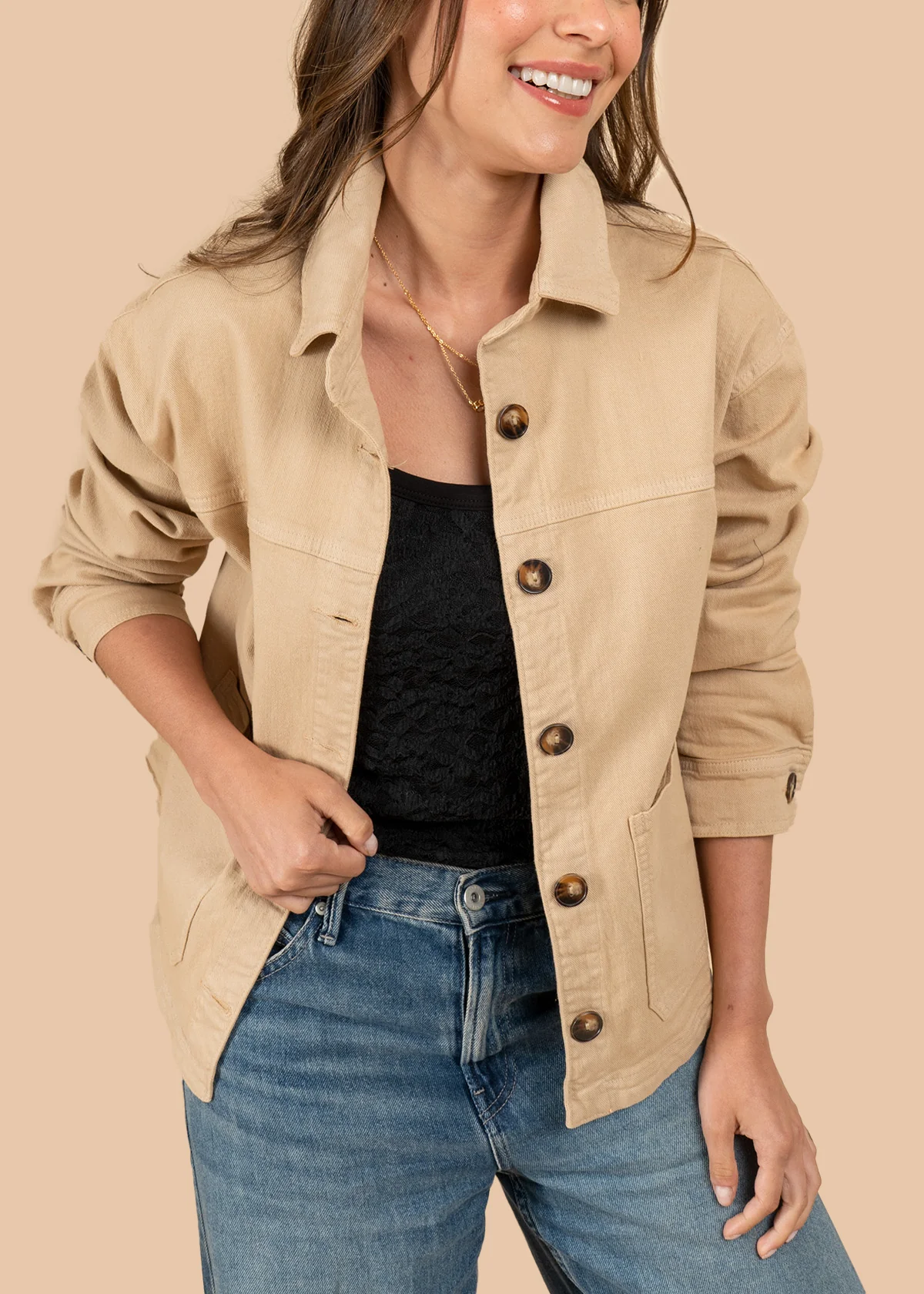 Chaqueta color camel con botones 106394 - Image 3