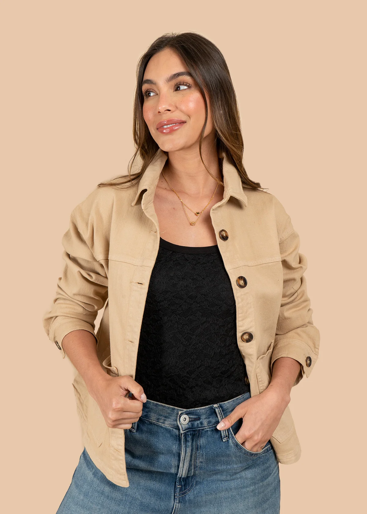 Chaqueta color camel con botones 106394 - Image 4