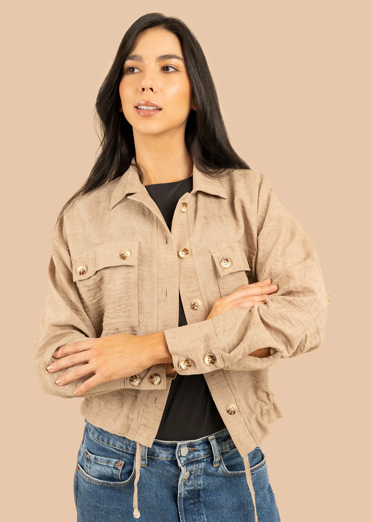 Chaqueta color camel con bolsillos delanteros 106584 - Image 2