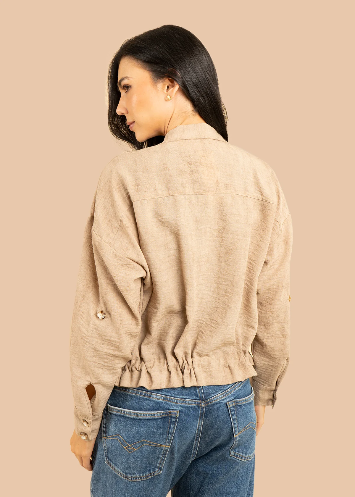 Chaqueta color camel con bolsillos delanteros 106584 - Image 3