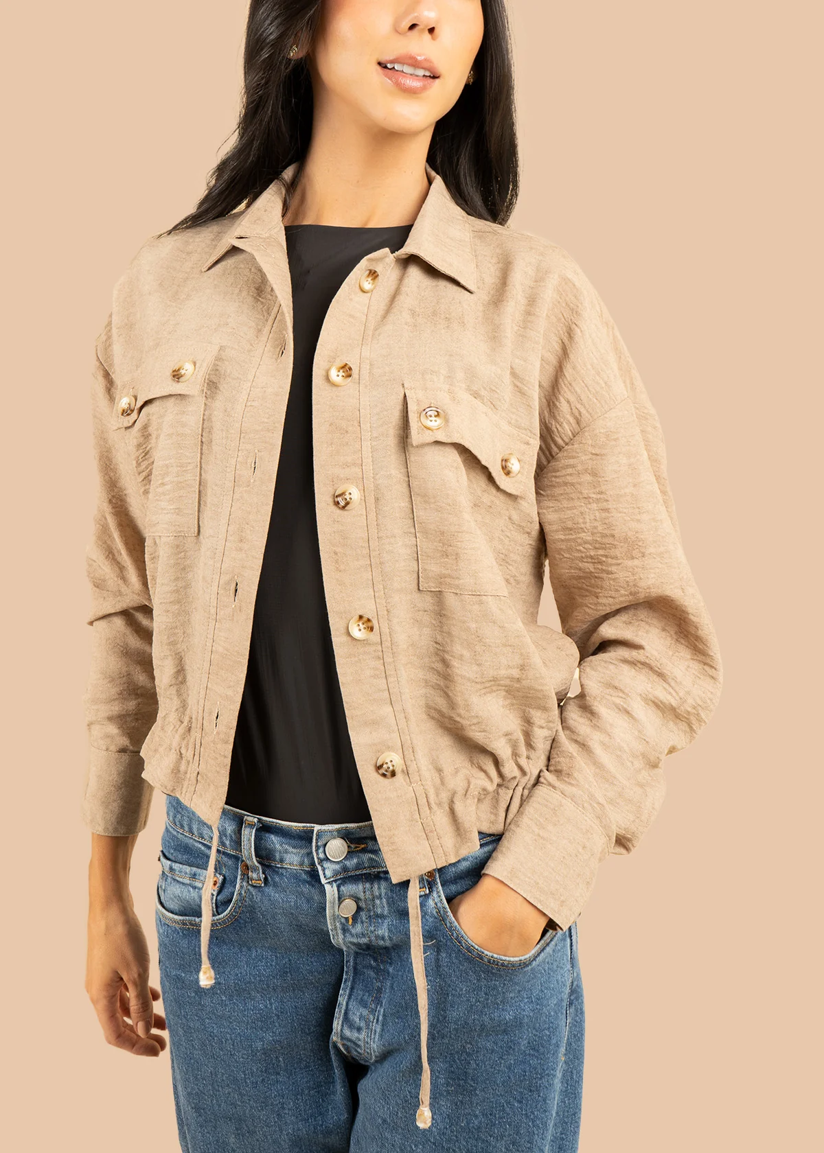 Chaqueta color camel con bolsillos delanteros 106584 - Image 4