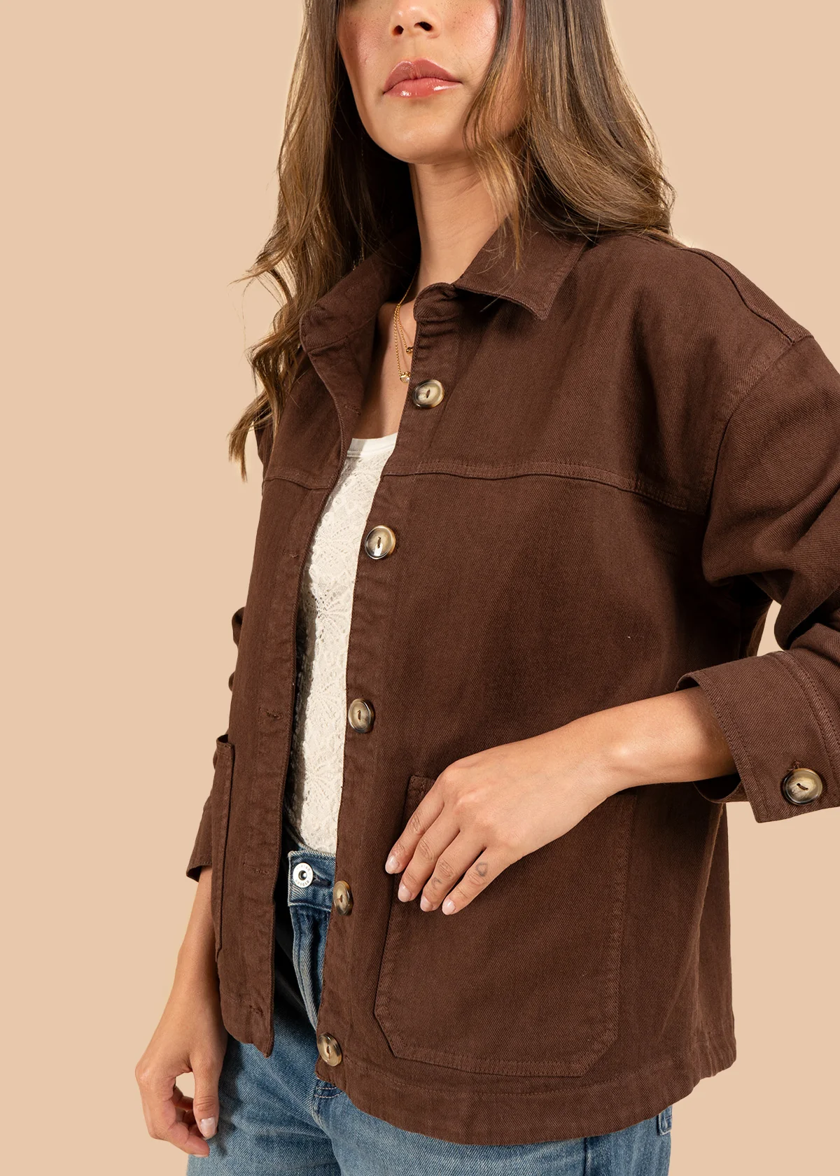 Chaqueta color chocolate con botones 106394 - Image 2