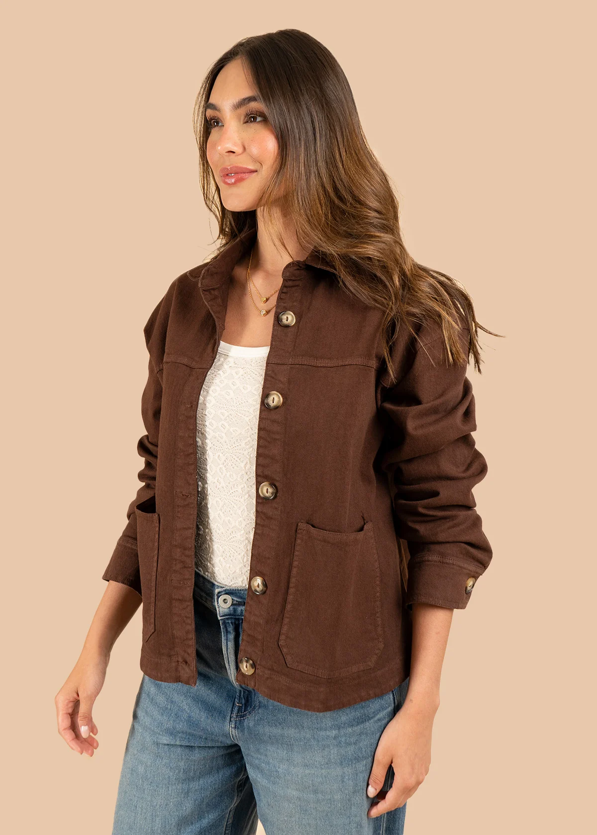 Chaqueta color chocolate con botones 106394 - Image 3